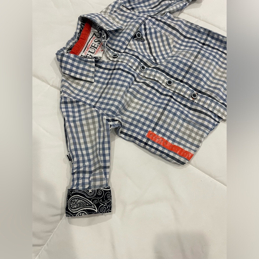 Toddler Infant Baby Boy Guess Brand Button Down Dress Shirt Plaid 18 M